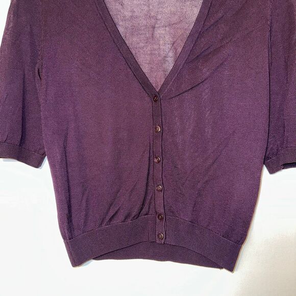 H&M Women’s Small Dark Plum Purple V Neck Elbow Length Sleeve Cardigan EUC - Picture 2 of 8